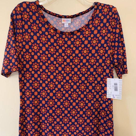 LuLaRoe Julia Dress Kaleidoscope Print Large Navy Blue Orange - Picture 3 of 9